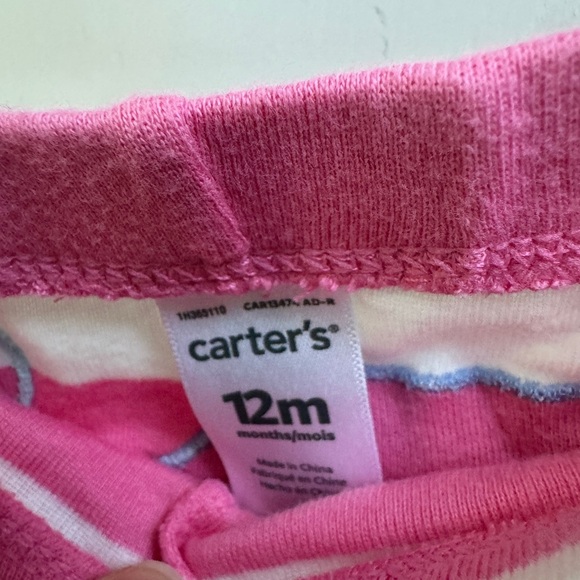 Carter’s 12M Girls Pink & White Stripe Whale Butt Leggings Pants - Picture 2 of 4